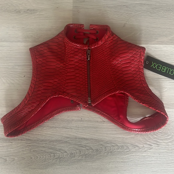 ‼️NWT‼️Dolls Kill X Club EXX Women’s Red Reptile Harness Zip Closure Size Medium - Picture 3 of 5